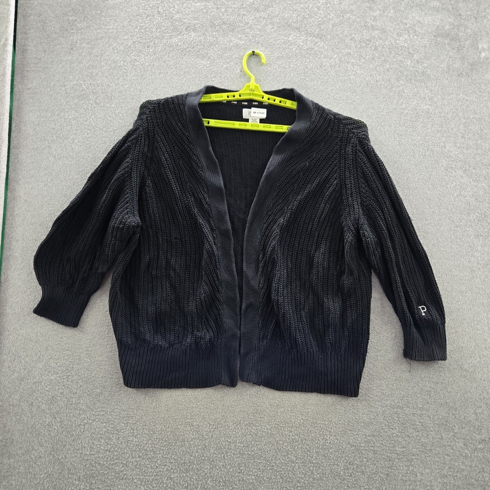Victoria's Secret PINK Women Sweater M/L Black Cardigan Open Front Coastal READ